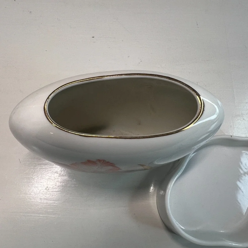 Vintage Otagiri Japan Porcelain Vanity Set Vase Trinket Box Dish Hand Painted